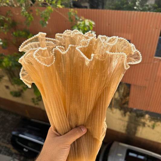 Brown Flower Wrapping Mesh | Pearl Edge Wrinkled Wavy Net Flower Wrapping Bouquet Paper