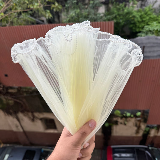 Off White Wrapping Mesh | Pearl Edge Wrinkled Wavy Net Flower Wrapping Bouquet Paper