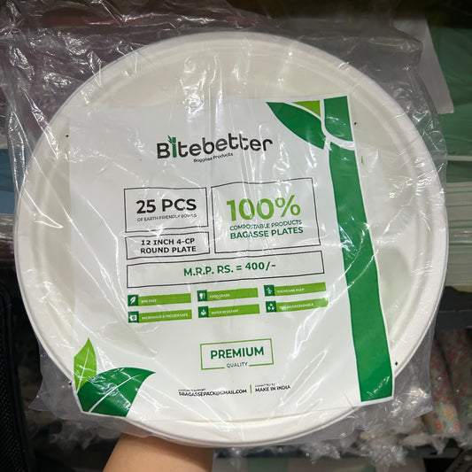 Ganpati Gathering Essentials -12inch 4 compartment Baggase Plate Disposable (25pcs)