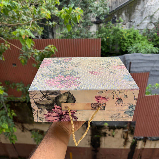 Premium Aesthetic Floral Print Collapsible Hamper Box with Gold Foiling Detailing