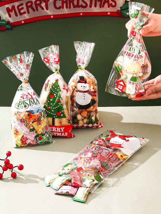 Christmas Transparent Cookie Bag with Twist Tie (50pcs)