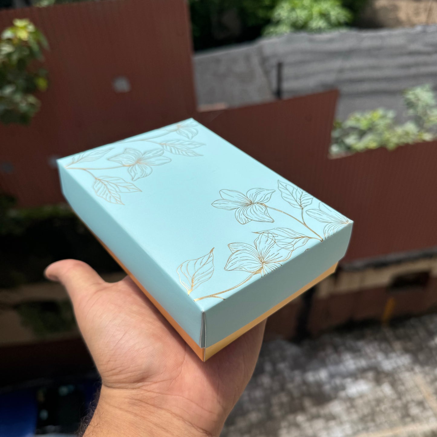 Pastel Petals Collection - 6 Cavity Box with Premium Cavity for Chocolates,Truffles - Sky Blue (10pc) Top Bottom