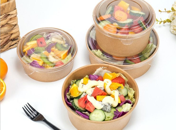 750ML Kraft Tub With Transparent Lid / Salad Bowl (10pc)