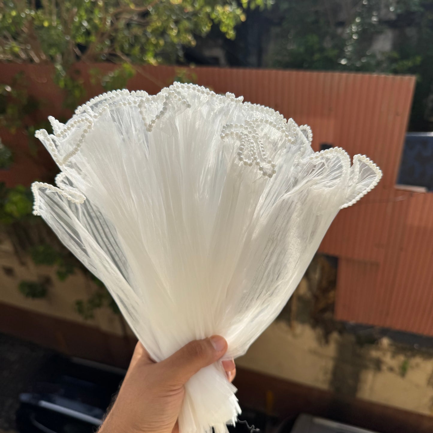 White Flower Wrapping Mesh | Pearl Edge Wrinkled Wavy Net Flower Wrapping Bouquet Paper
