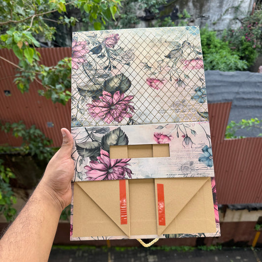 Premium Aesthetic Floral Print Collapsible Hamper Box with Gold Foiling Detailing