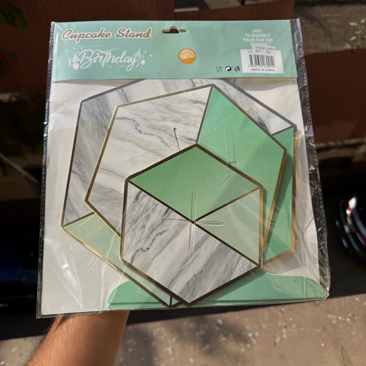 3 Tier Cupcake Stand Mint Green Marble