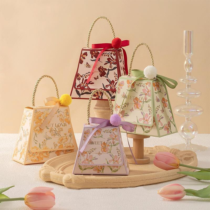 Pretty Bag Shape Box Floral Print For Chocolates / Candles / Jewellery (10pc)