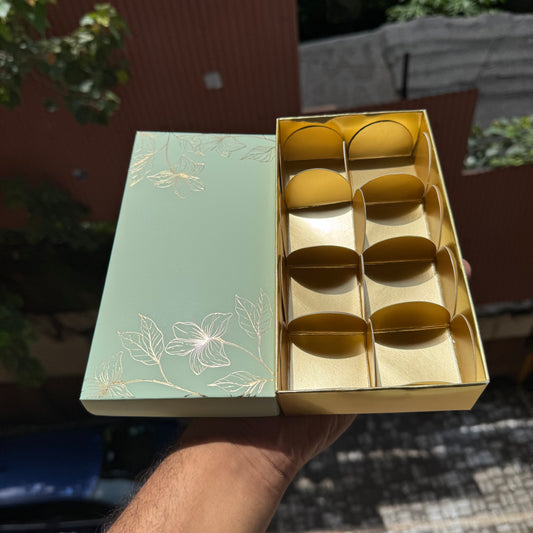 Pastel Petals Collection - 8 Cavity Box with Premium Cavity for Chocolates,Truffles - Mint Green (10pc) Top Bottom