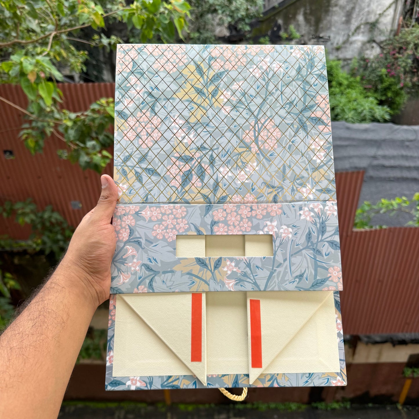 Premium Aesthetic Floral Print Collapsible Hamper Box with Gold Foiling Detailing