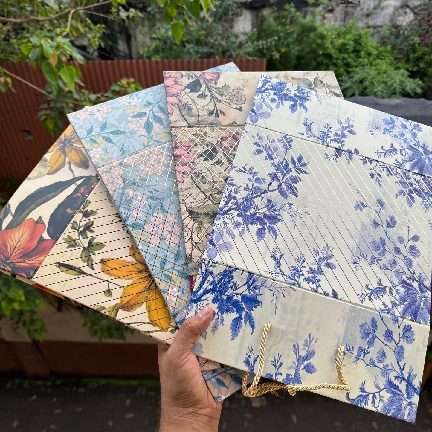 Premium Aesthetic Floral Print Collapsible Hamper Box with Gold Foiling Detailing