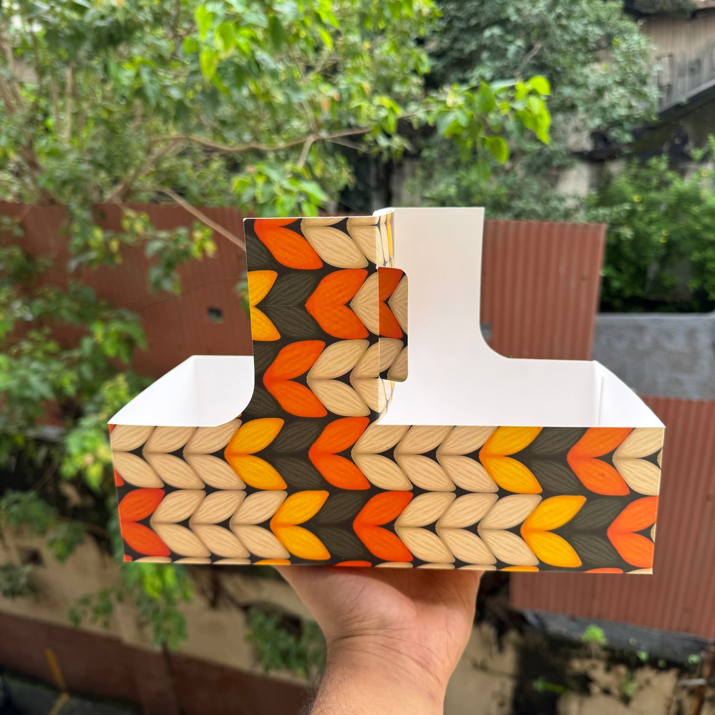 Festive Print Heart Handle Hamper Box (10pc)