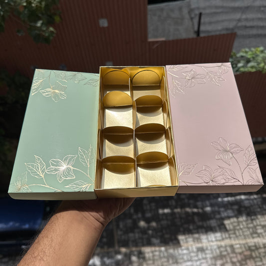 Pastel Petals Collection - 8 Cavity Box with Premium Cavity for Chocolates,Truffles - Mint Green (10pc) Top Bottom