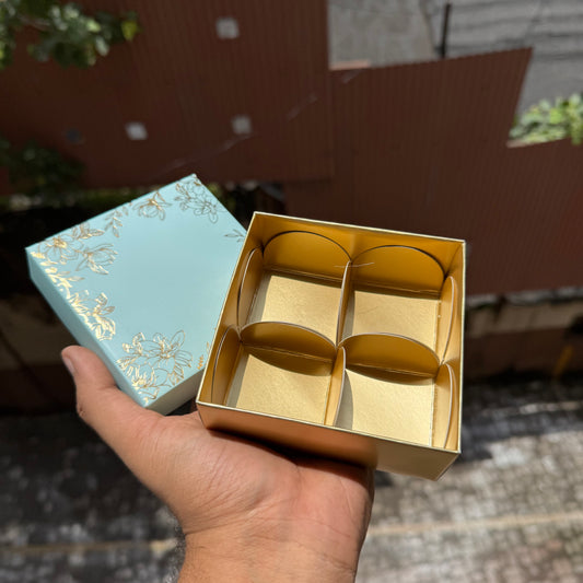 Pastel Petals Collection - 4 Cavity Box with Premium Cavity for Chocolates,Truffles - Sky Blue (10pc) Top Bottom