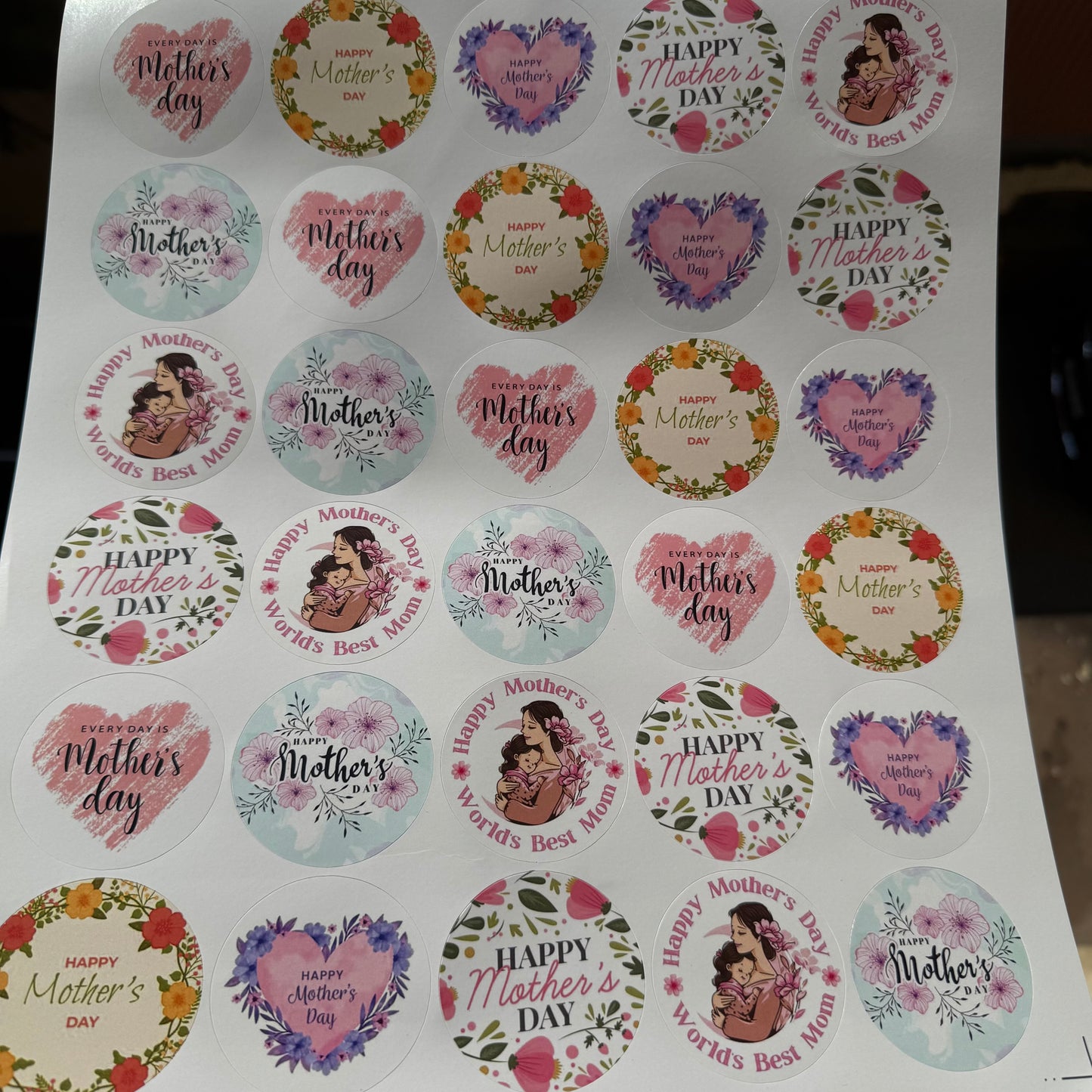 Mothers Day Round Cut Sticker Sheet - Non Transparent
