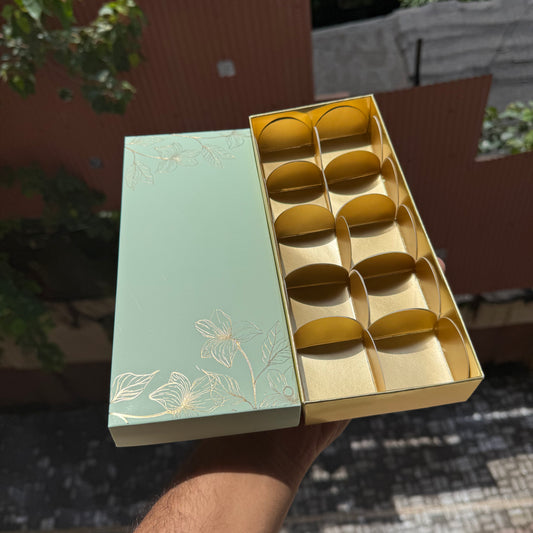 Pastel Petals Collection - 10 Cavity Box with Premium Cavity for Chocolates,Truffles - Mint Green (10pc) Top Bottom