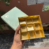 Pastel Petals Collection - 9 Cavity Box with Premium Cavity for Chocolates,Truffles - Mint Green (10pc) Top Bottom