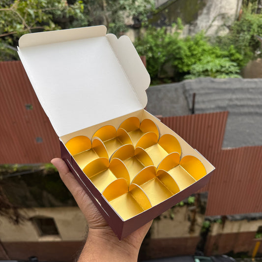 Kohinoor Collection 9Cavity Box For Chocolates / Brownies / Truffles / Candles and More with Gold Foiling Detailing (10pc) WITH Cavity