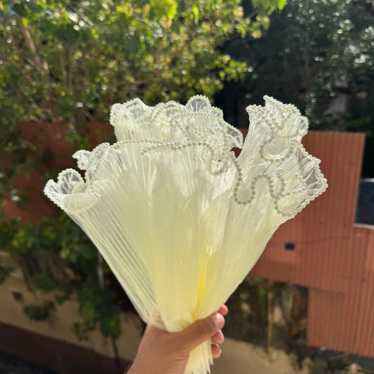 Off White Flower Wrapping Mesh | Pearl Edge Wrinkled Wavy Net Flower Wrapping Bouquet Paper