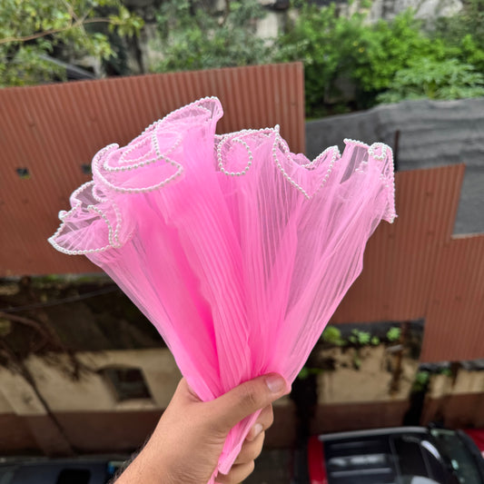 Light Pink Wrapping Mesh | Pearl Edge Wrinkled Wavy Net Flower Wrapping Bouquet Paper