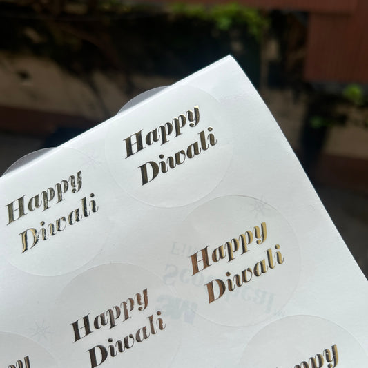 Happy Diwali Round Cut Transparent Foiled Embossed Stickers (40 stickers)