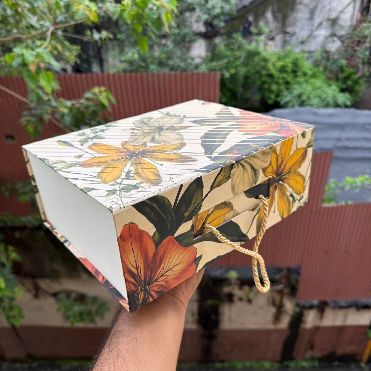Premium Aesthetic Floral Print Collapsible Hamper Box with Gold Foiling Detailing