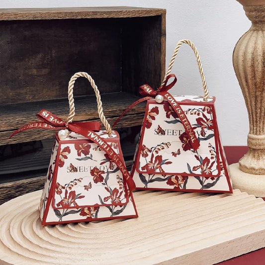 Pretty Bag Shape Box Floral Print For Chocolates / Candles / Jewellery (10pc)