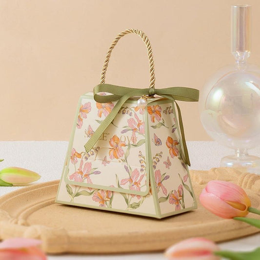 Pretty Bag Shape Box Floral Print For Chocolates / Candles / Jewellery (10pc)