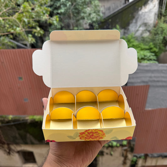 Kohinoor Collection 6Cavity Box For Chocolates / Brownies / Truffles / Candles and More with Gold Foiling Detailing (10pc) WITH Cavity