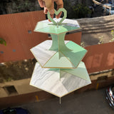 3 Tier Cupcake Stand Mint Green Marble
