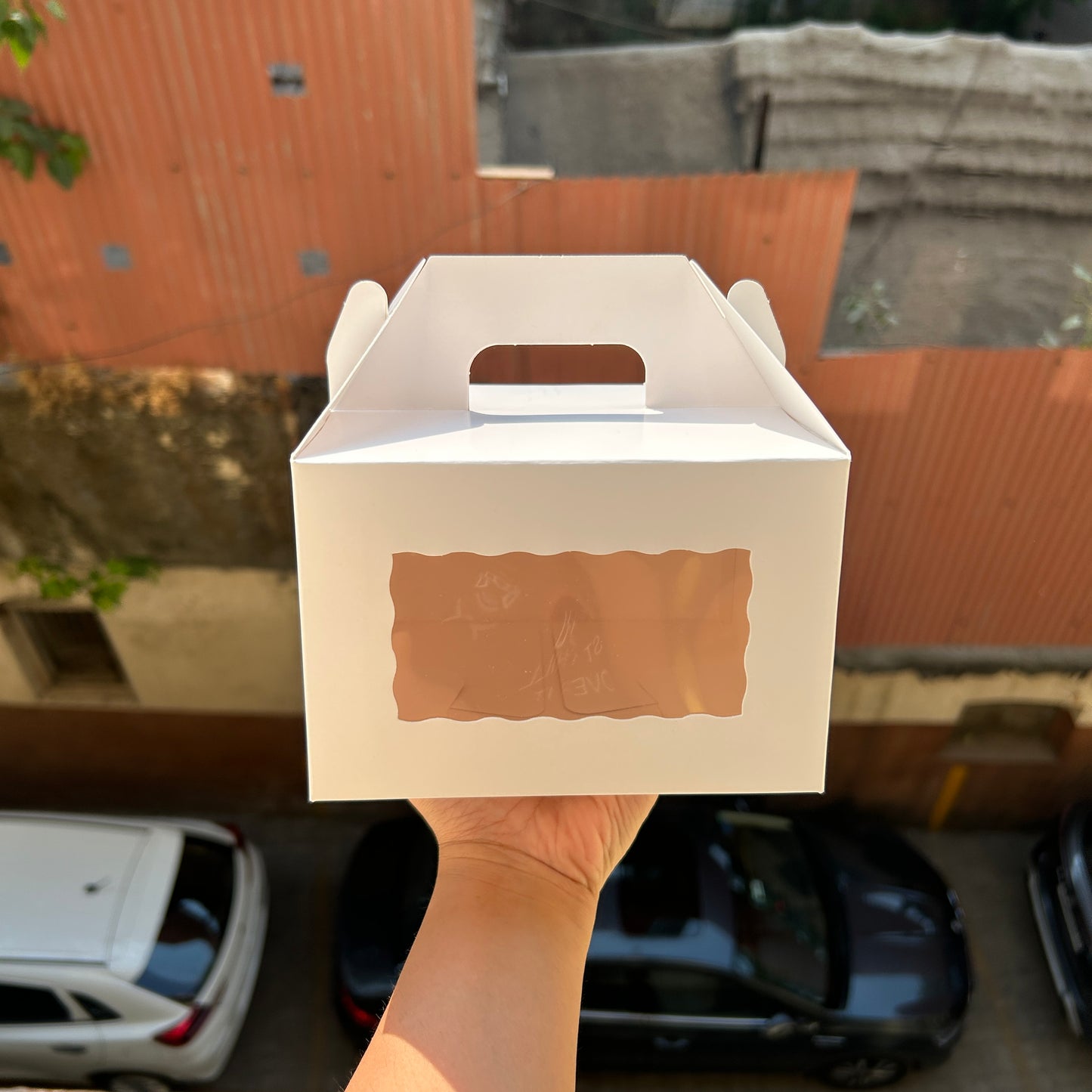 Cake Box With Handle and Window White 8x8x4 (10pc)