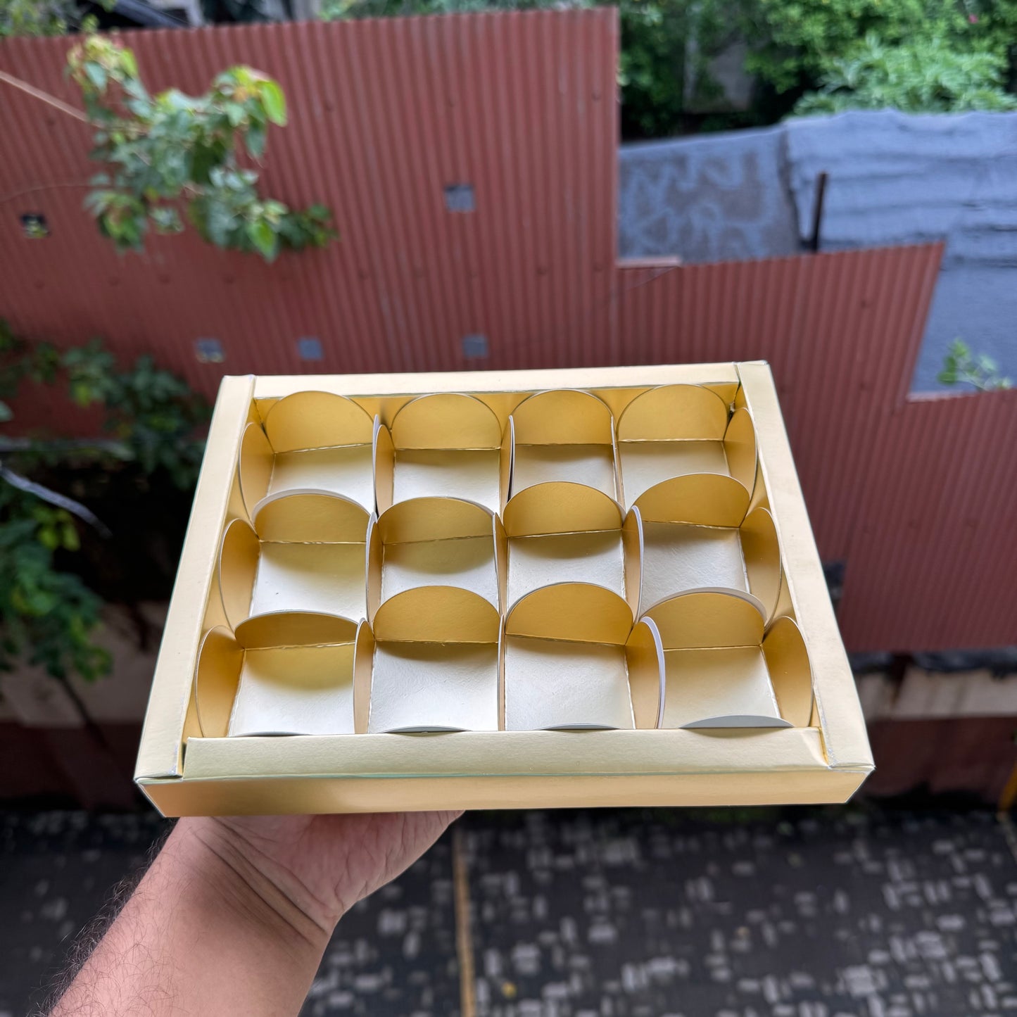 Rakhi Slider Box with 12 Premium Gold Cavities For Dates / Truffles / Candles / Laddus (10pc)