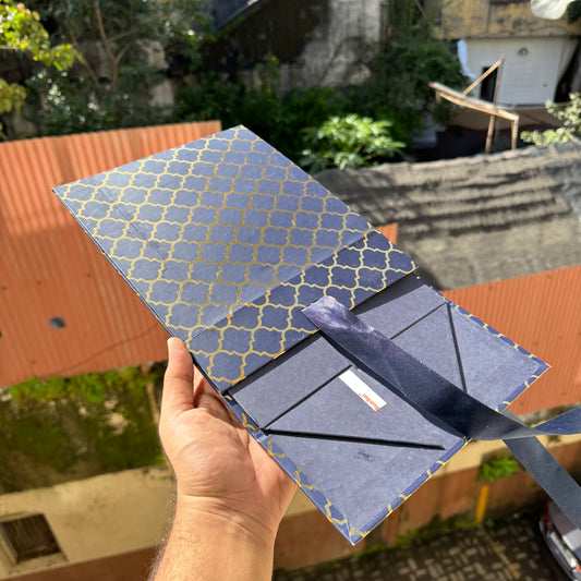 8x8x4 Moroccan Gold Foil Print Collapsible Ribbon Hamper Box (1pc)