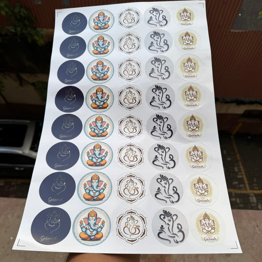 Ganpati Round Cut Sticker Sheet - Non Transparent