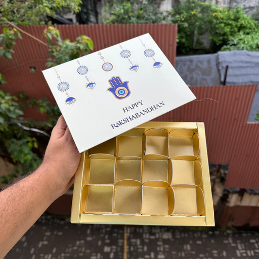 Rakhi Slider Box with 12 Premium Gold Cavities For Dates / Truffles / Candles / Laddus (10pc)