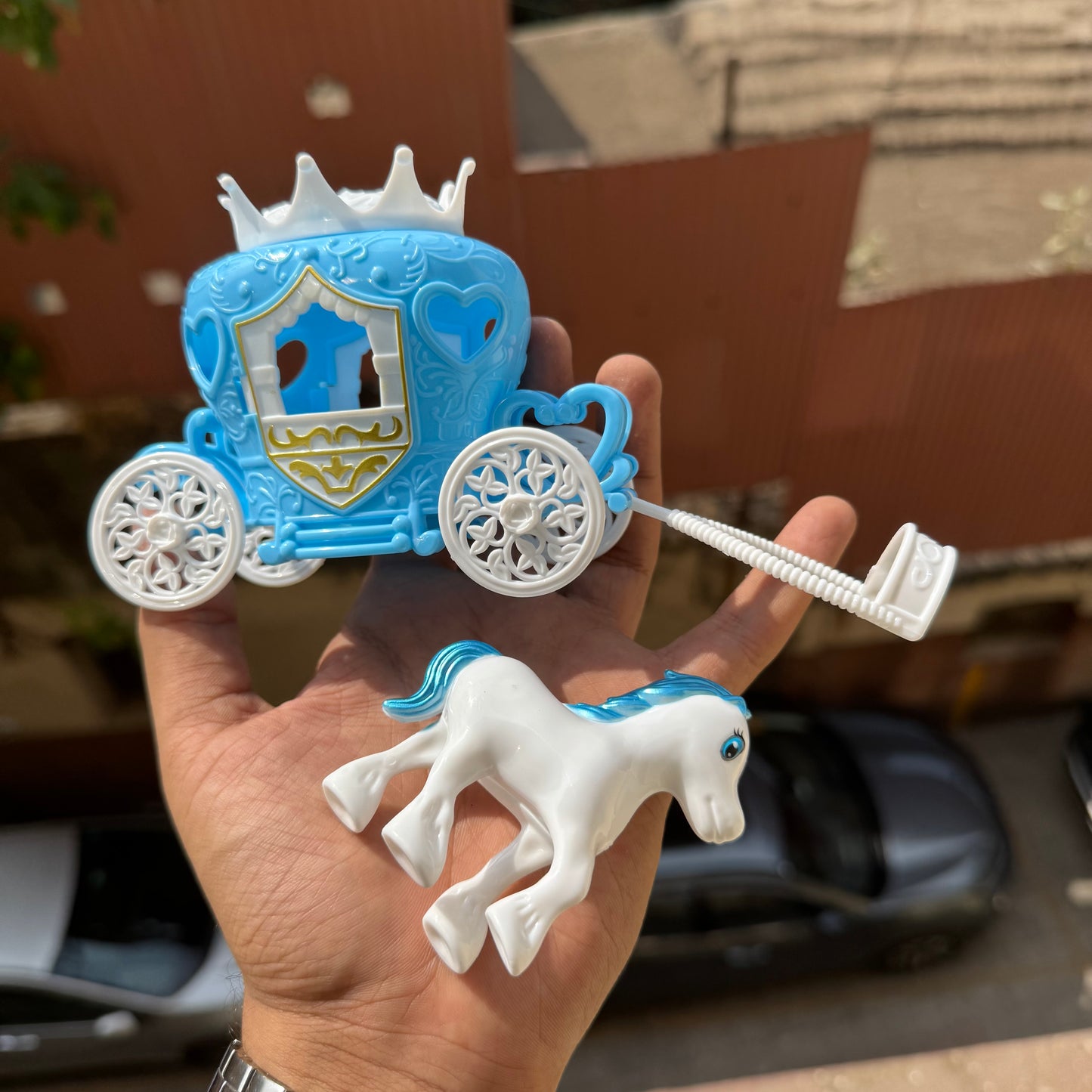 Horse Carriage Blue - Plastic Toys For Cake Decoration