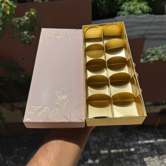 Pastel Petals Collection - 10 Cavity Box with Premium Cavity for Chocolates,Truffles - Peach (10pc) Top Bottom