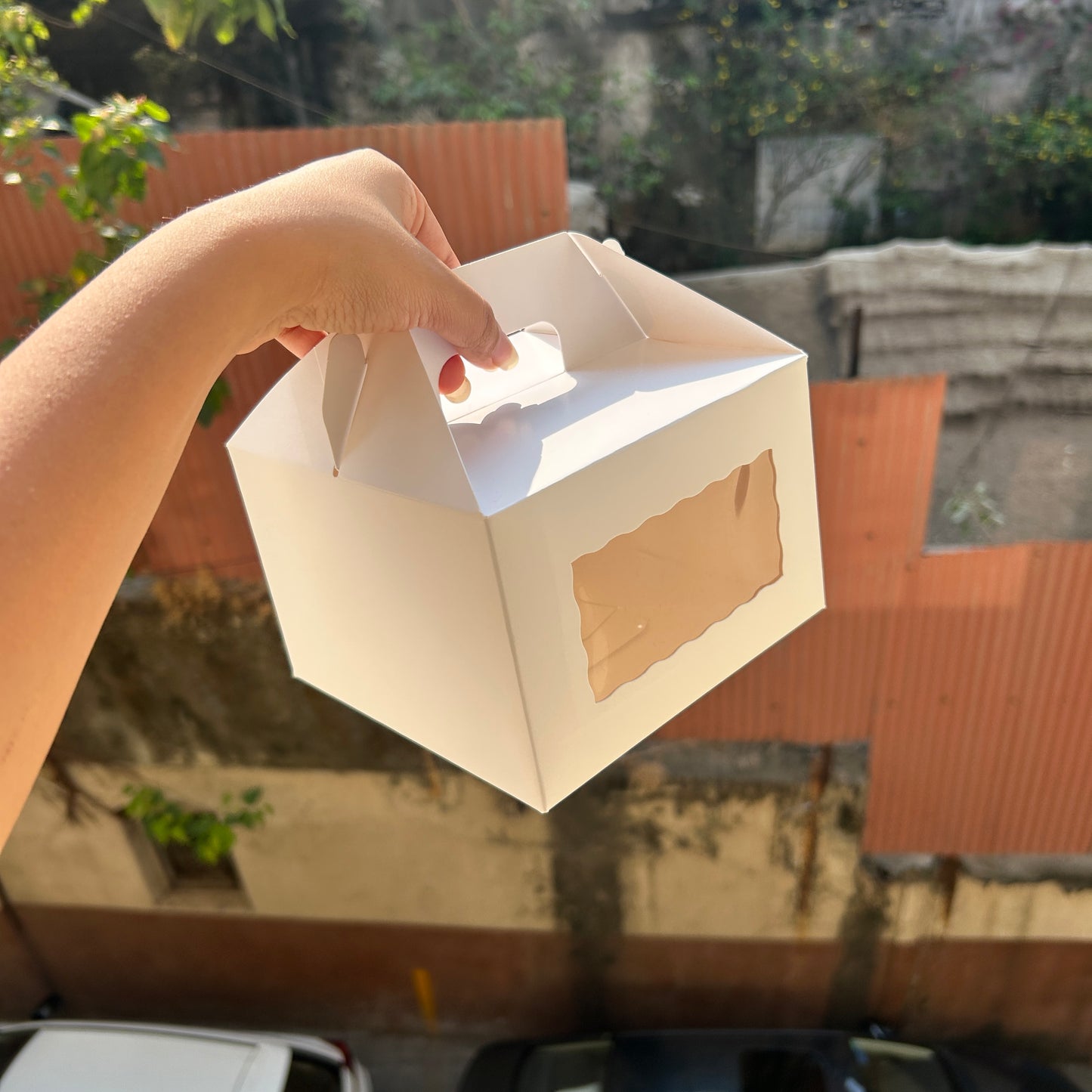 Cake Box With Handle and Window White 8x8x4 (10pc)