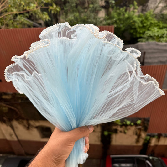 Blue Flower Wrapping Mesh | Pearl Edge Wrinkled Wavy Net Flower Wrapping Bouquet Paper