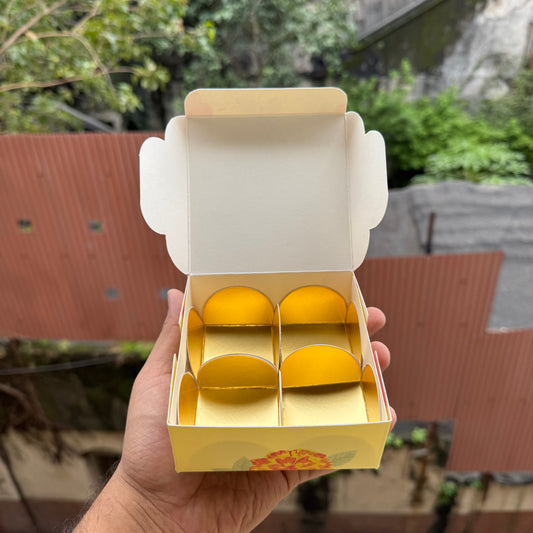 Kohinoor Collection 4Cavity Box For Chocolates / Brownies / Truffles / Candles and More with Gold Foiling Detailing (10pc) WITH Cavity