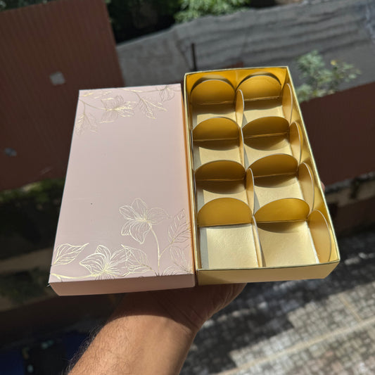 Pastel Petals Collection - 8 Cavity Box with Premium Cavity for Chocolates,Truffles - Peach (10pc) Top Bottom