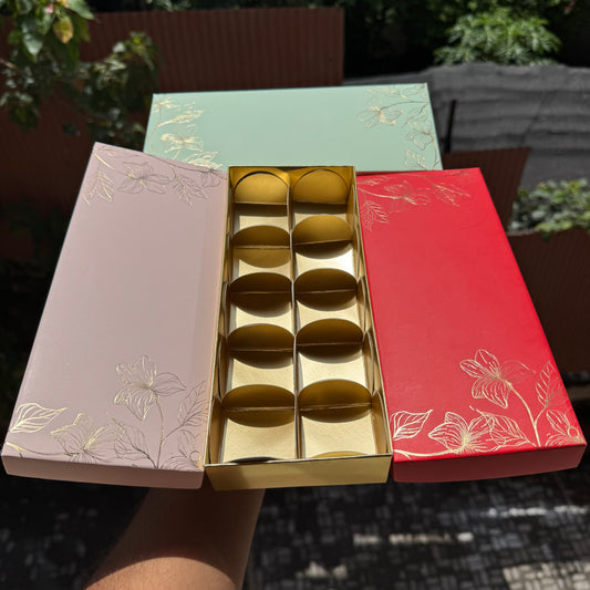 Pastel Petals Collection - 10 Cavity Box with Premium Cavity for Chocolates,Truffles - Mint Green (10pc) Top Bottom