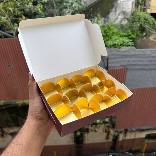 Kohinoor Collection 12Cavity Box For Chocolates / Brownies / Truffles / Candles and More with Gold Foiling Detailing (10pc) WITH Cavity
