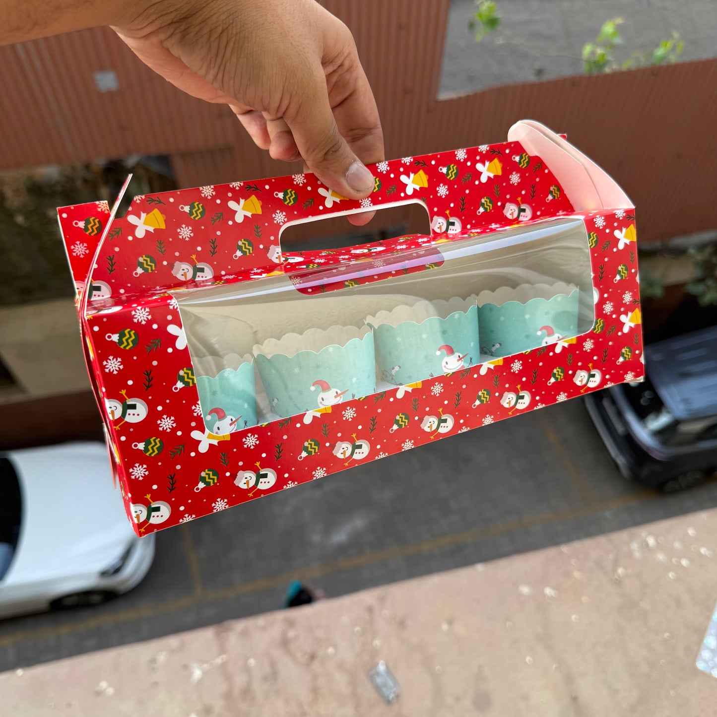 Christmas Box For 4 Cupcake / Jar / Candle / Bento Cupcake Hamper With Handle (10pc)