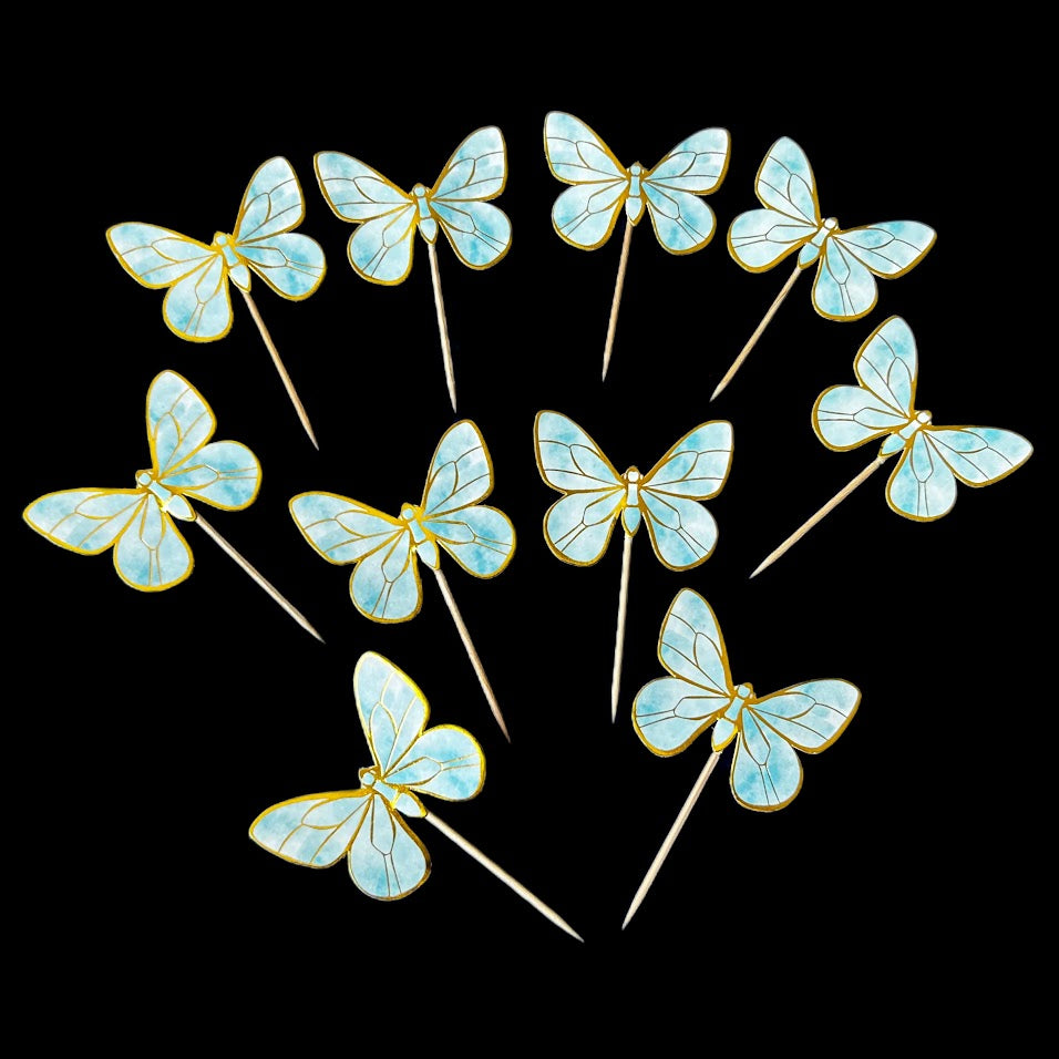 10 Pcs Light Blue Butterfly Paper Topper With Toothpick For Cake And Cupcake