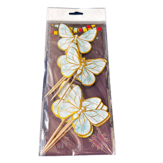 10 Pcs Light Blue Butterfly Paper Topper With Toothpick For Cake And Cupcake