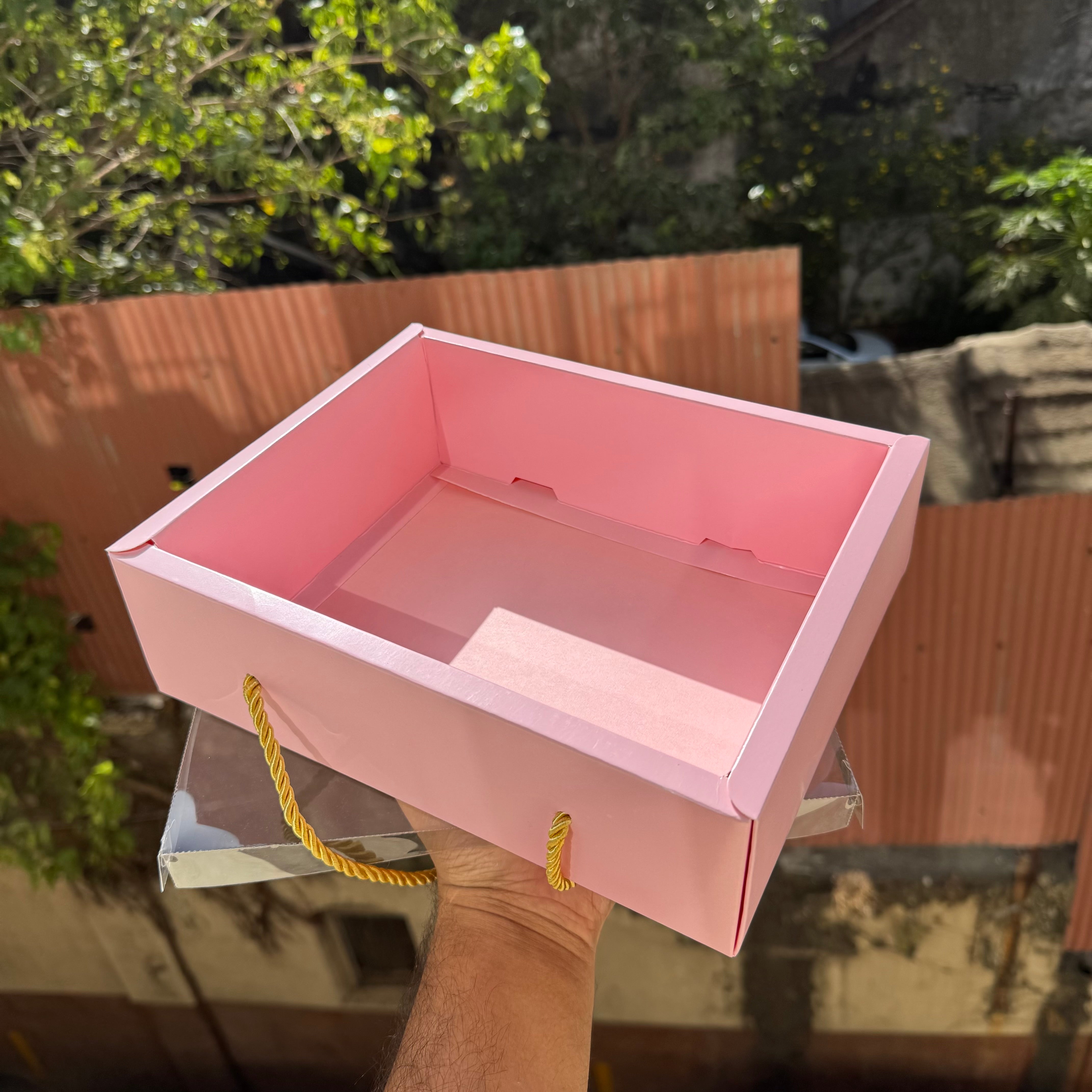 Baby Pink Hamper Box With Transparent Lid And Handle (10pc)