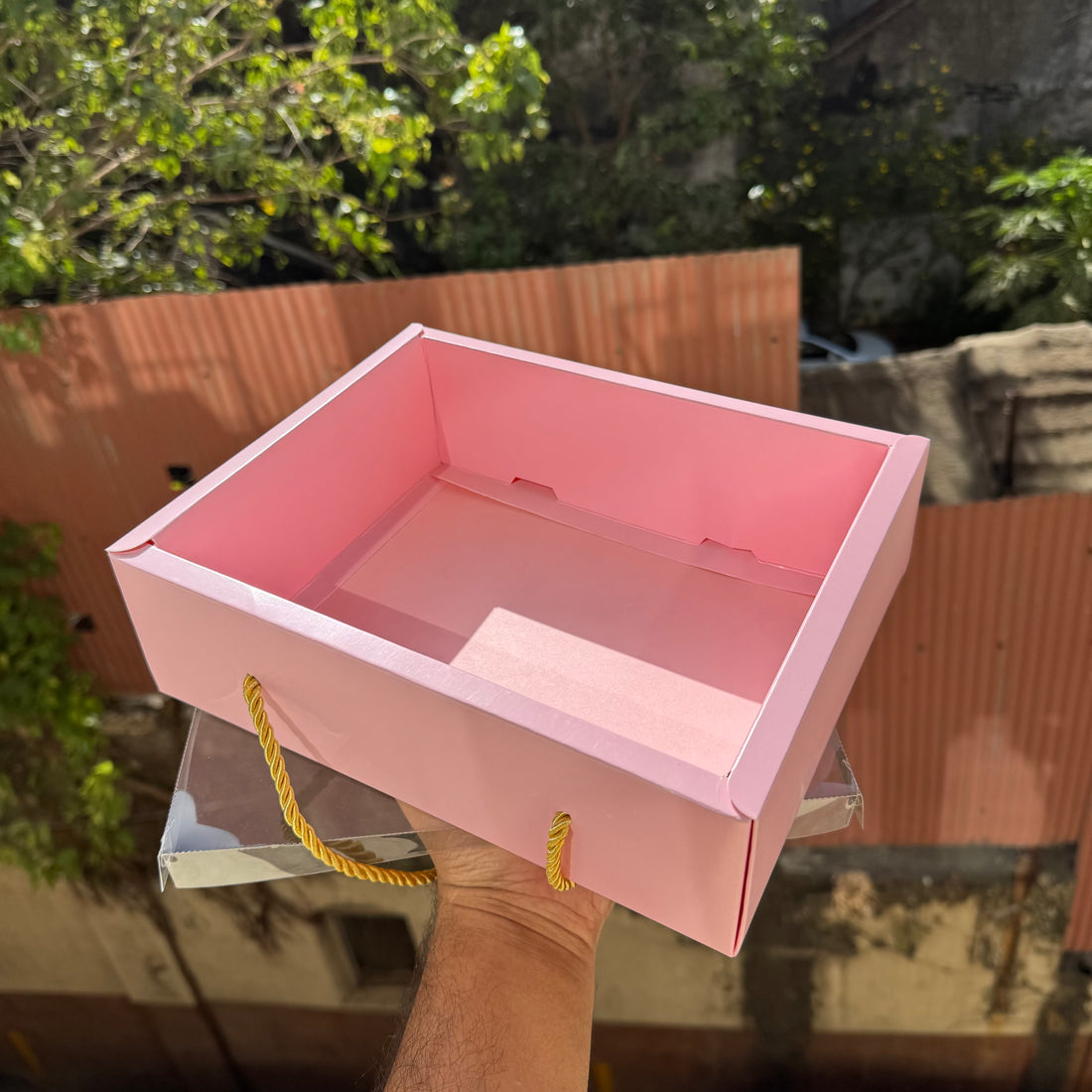 Baby Pink Hamper Box With Transparent Lid And Handle (10pc)