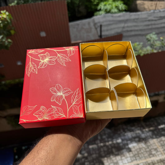 Pastel Petals Collection - 6 Cavity  Box with Premium Cavity for Chocolates,Truffles - Red (10pc) Top Bottom