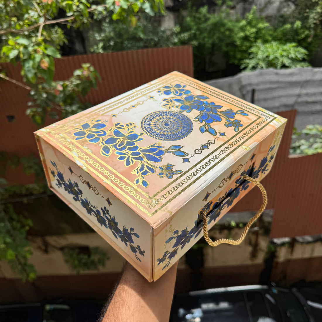 Bespoke Collapsible Hamper Boxes With Gold Foiling Detail and Handle