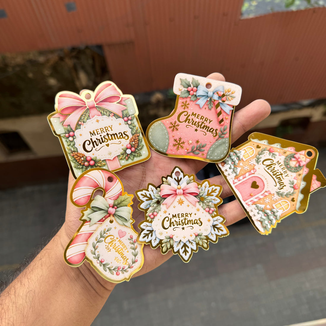 Printed Acrylic Christmas Charms With Self Adhesive (Peel & Stick) 10pcs